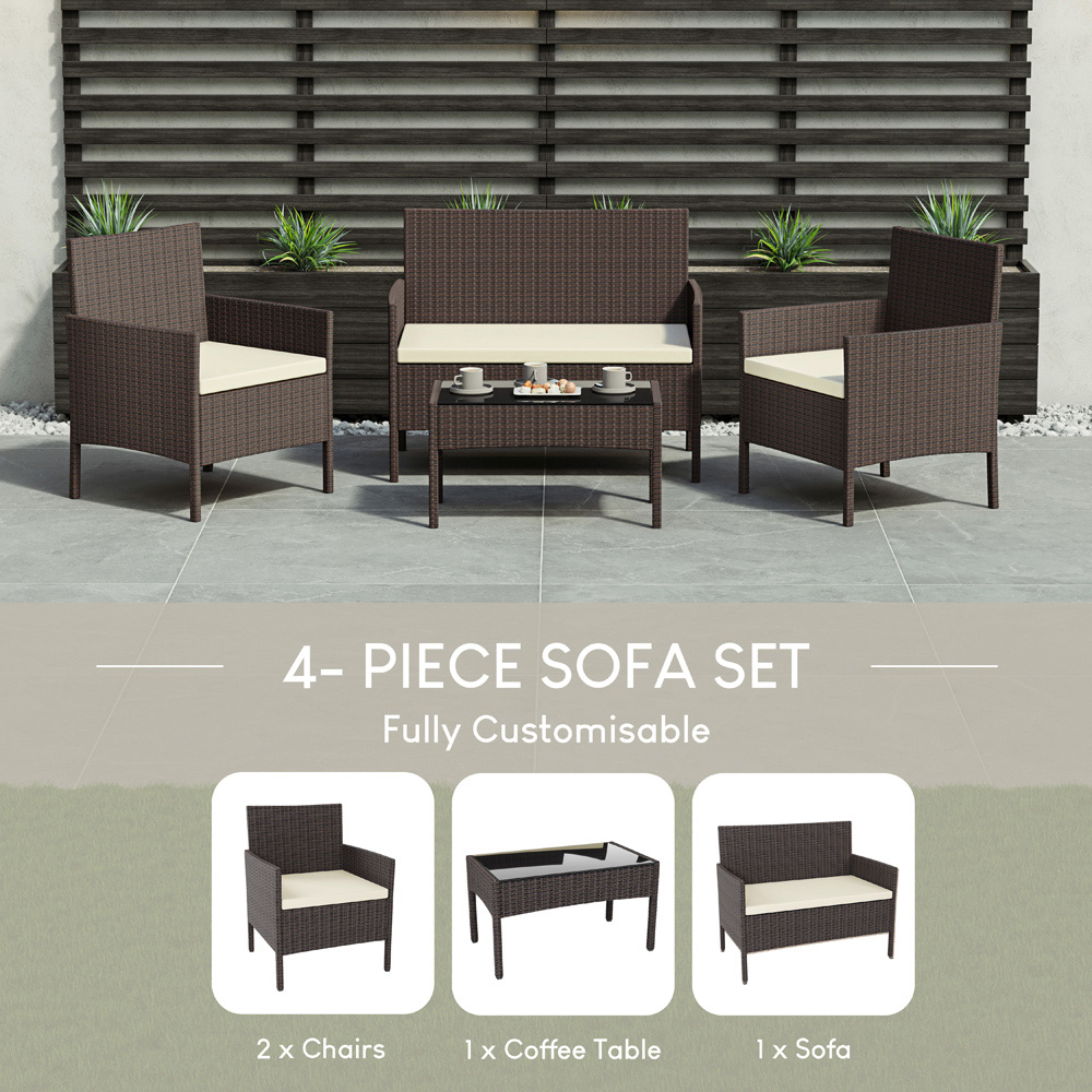 GARDEN VIDA Kendal 4 Seater Brown PE Rattan Garden Lounge Set with Cover Image 5