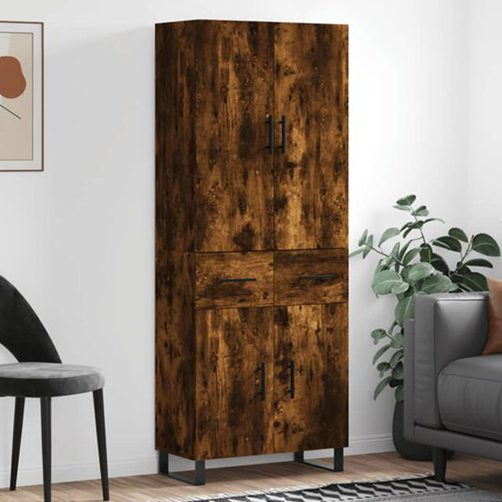 vidaXL 4 Door 2 Drawer Smoked Oak Highboard Image 1