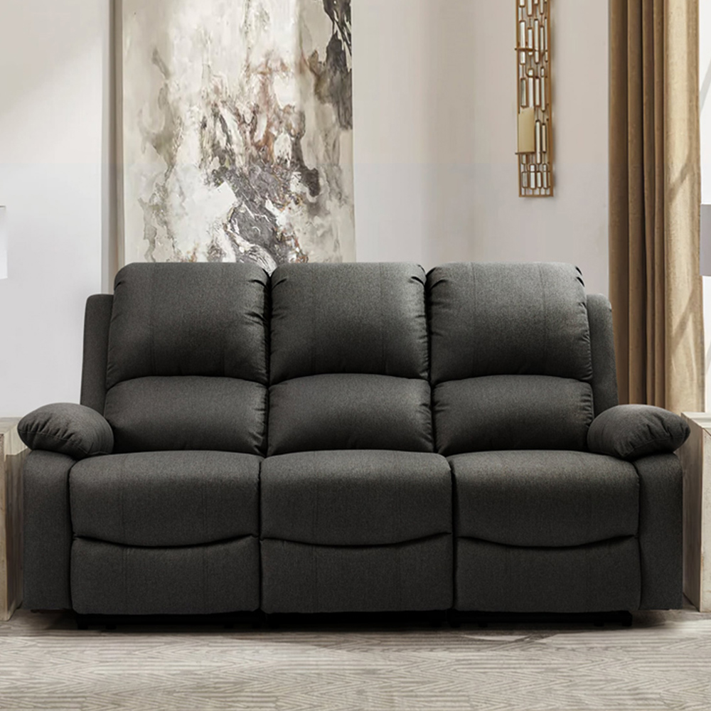Brooklyn Luxury 3 Seater Dark Grey Linen Manual Recliner Sofa Image 1