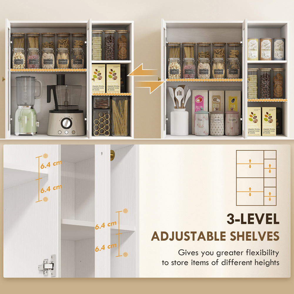 Portland 4 Door 2 Shelf White Freestanding Tall Kitchen Pantry Cupboard Image 5