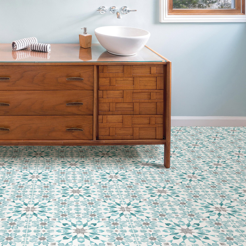 Floorpops Radiance Aqua Grey and Teal Peel and Stick Floor Tile 30.48 x 30.48cm 10 Pack Image 1