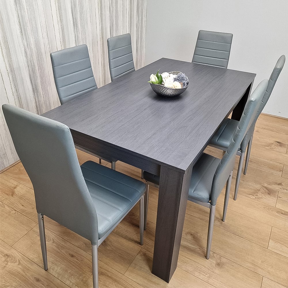 Kosy Koala 6 Seater Wood and Leather Dining Table Set Grey Image 1
