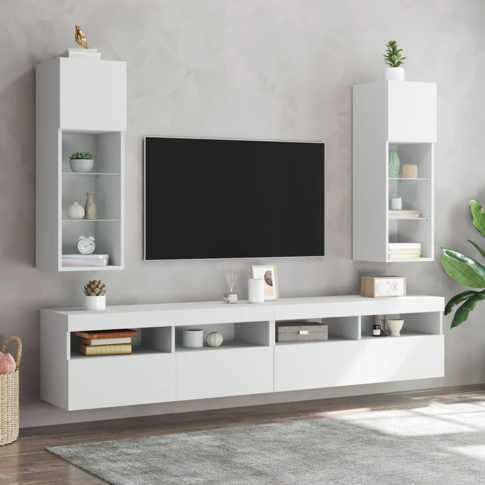 vidaXL Single Door 3 Shelf White TV Cabinet with LED Lights Image 9