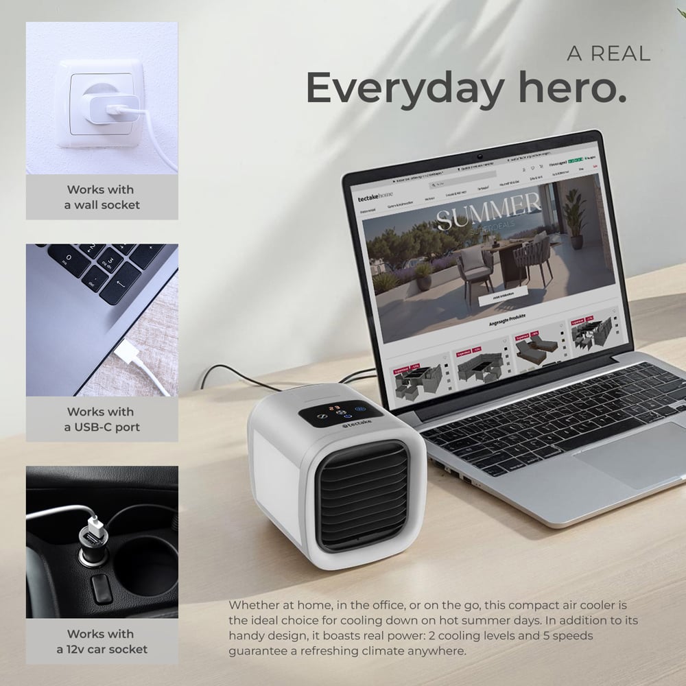 tectake Frosty Grey Portable Air Cooler 250ml Image 6