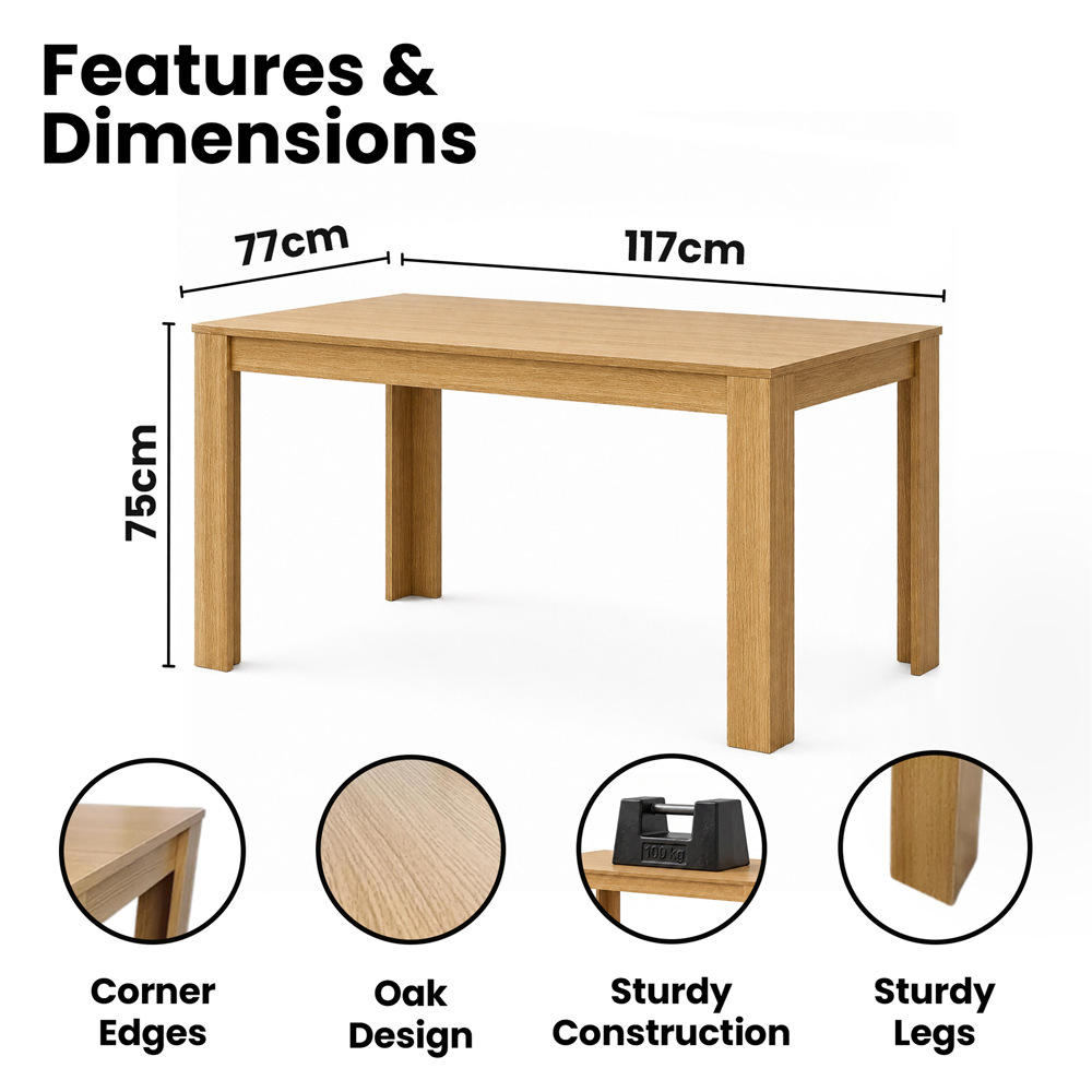 Portland 4 Seater Square Dining Table Oak Effect Beige Image 8