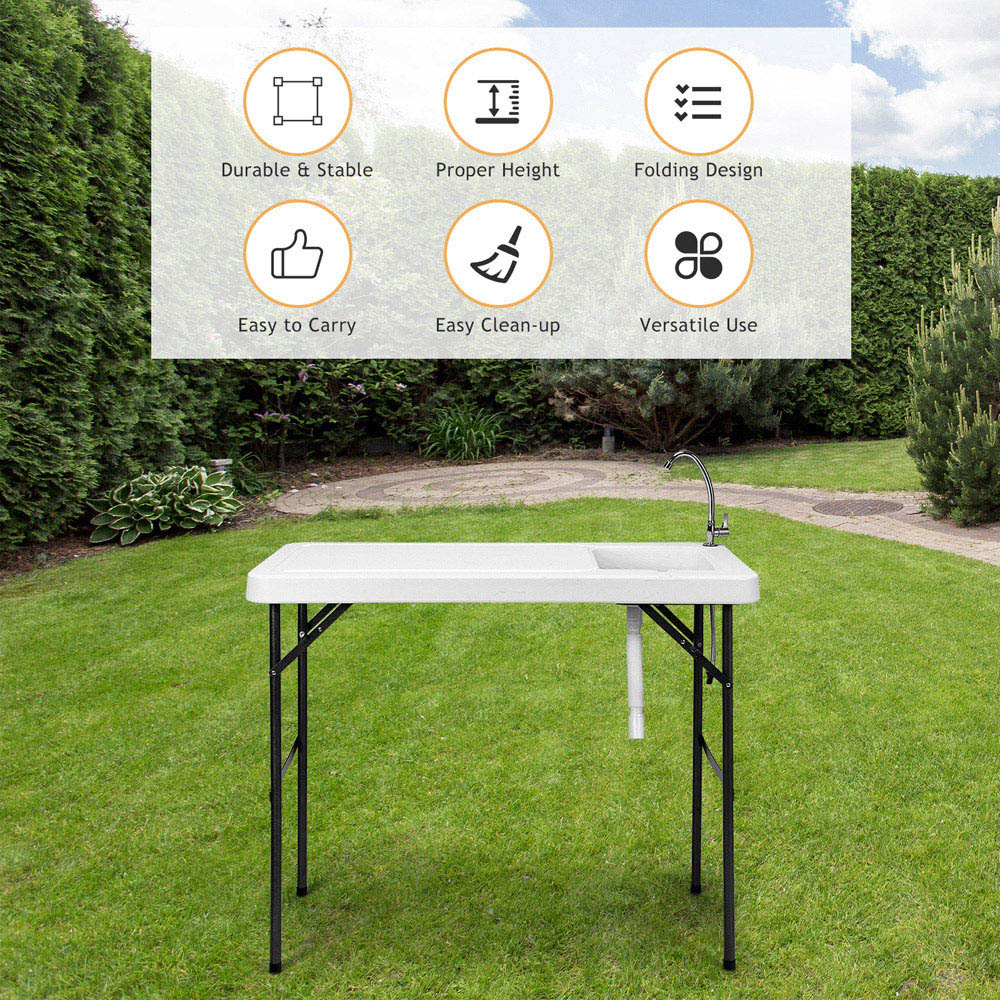 Costway Folding Fish Cleaning Table with Sink and Quick-Connect Faucet Image 4