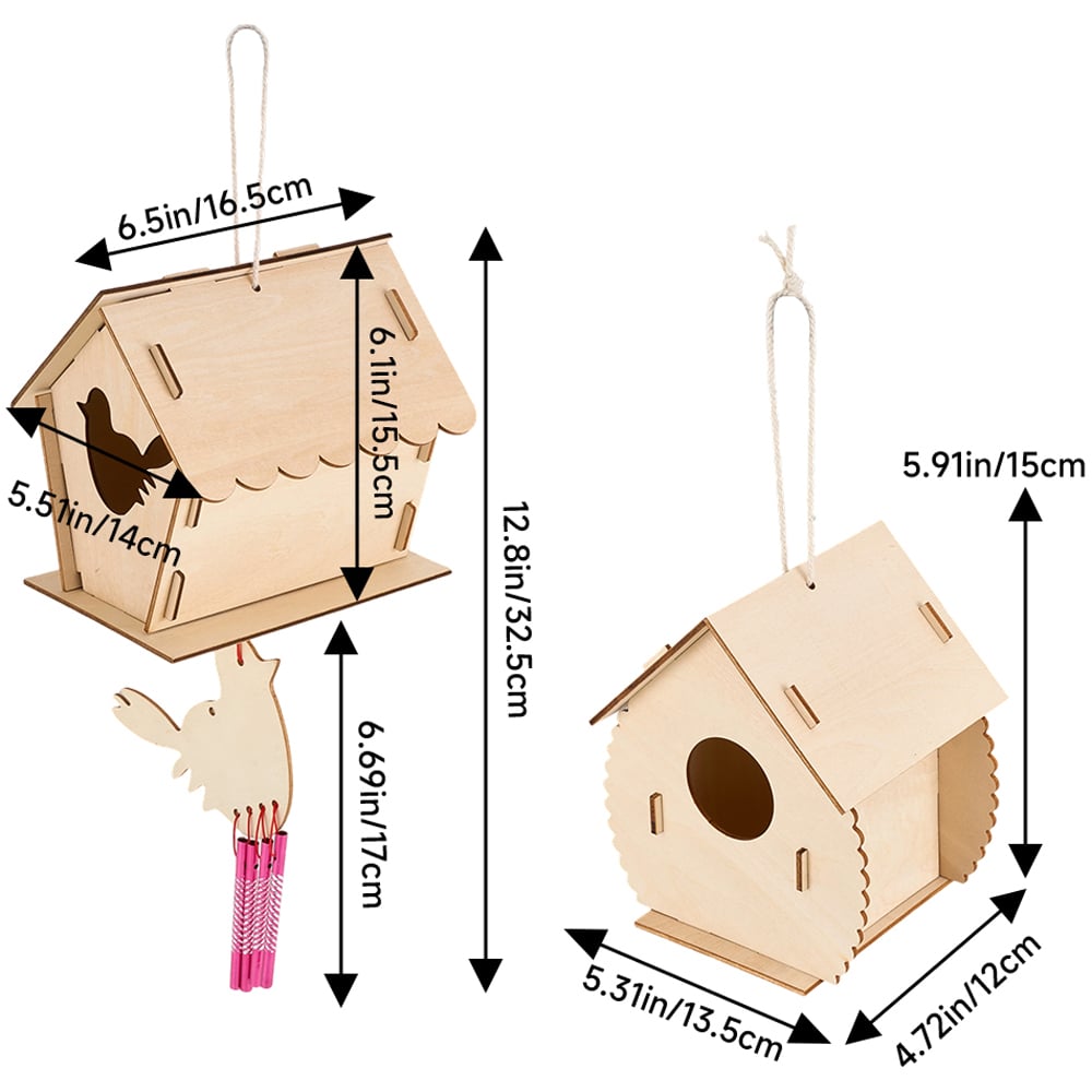 H&O Direct Kids DIY Wooden Birdhouse Art and Craft Kit 2 Pack Image 7