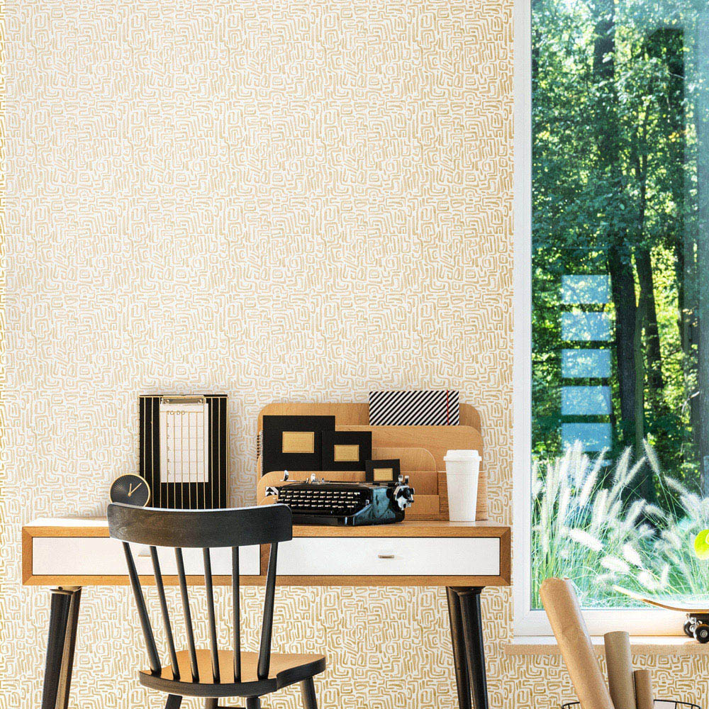 Hoopla Walls Oasis Maze Squiggle Soft Straw Wallpaper Image 2