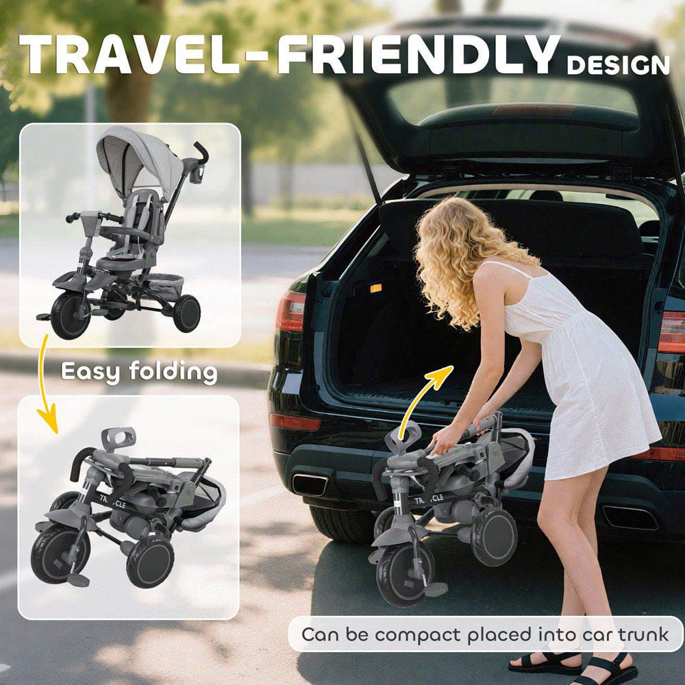 Tommy Toys 6-in-1 Toddler Grey 5 Point Harness Trike with Parent Handle Image 8