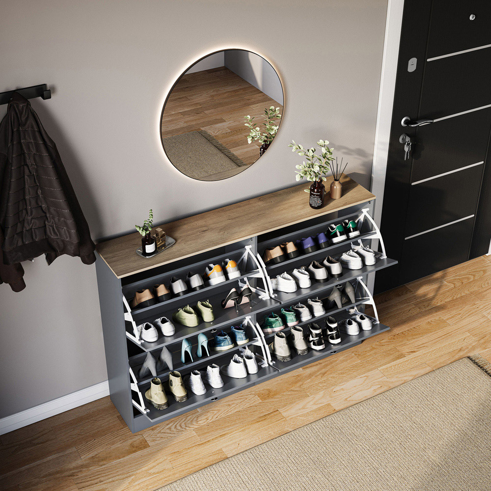 VIDA DESIGNS 4 Drawer Grey and Oak Effect Shoe Cabinet Image 4