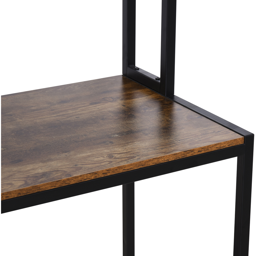 Portland 2 Shelf Industrial L-Shaped Corner Work Desk with Adjustable Feet Brown and Black Image 3