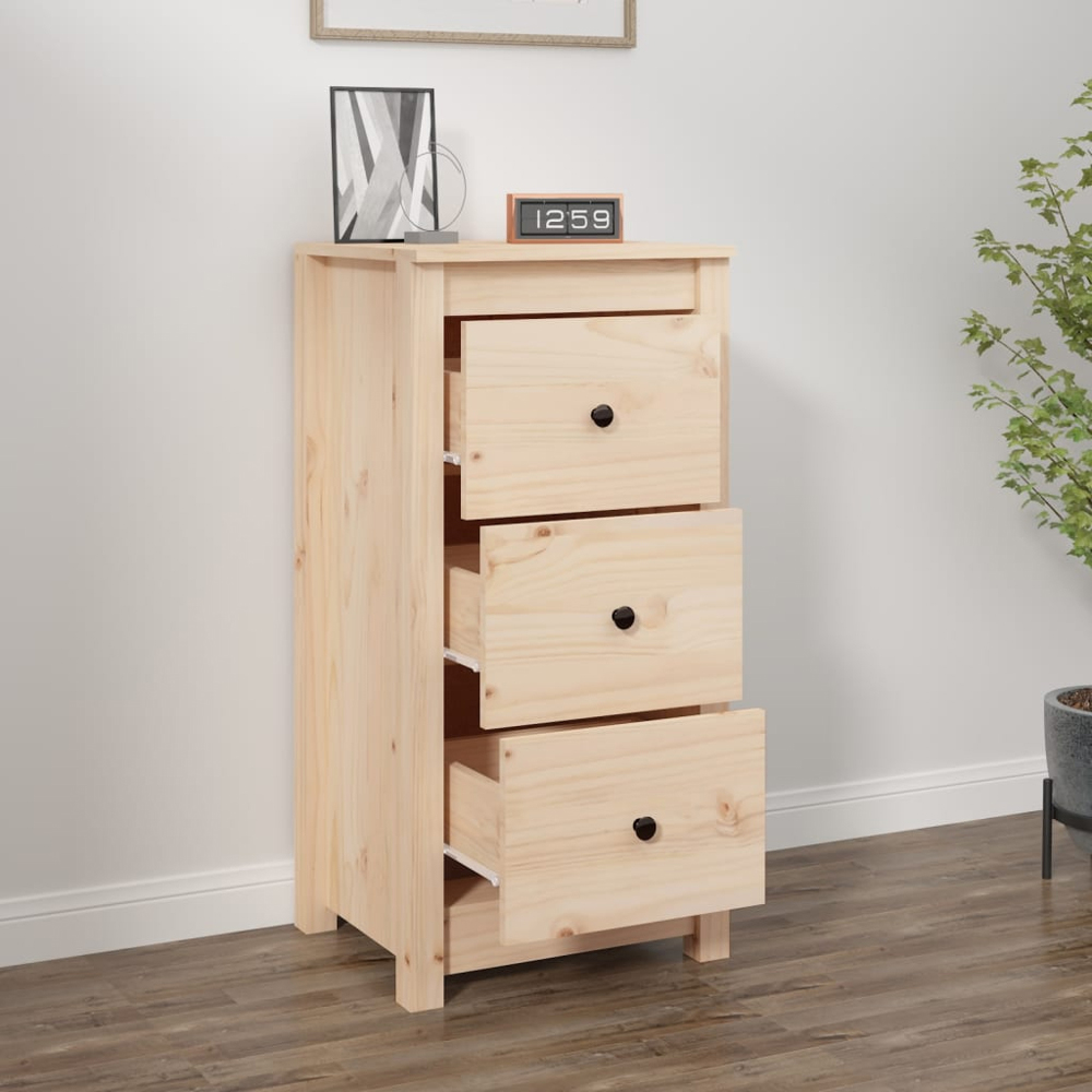 vidaXL 3 Drawer Natural Pine Wood Sideboard Image 3