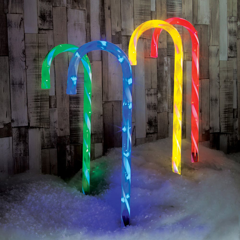 The Christmas Workshop 4 Pack 40 LED Multicolour Candy Cane Stick Garden Stake Light Image 1
