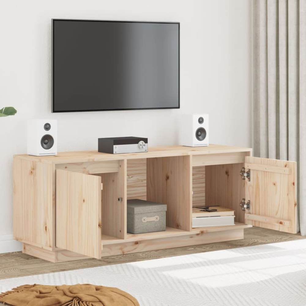 vidaXL 2 Door Single Shelf Natural Solid Pine Wood TV Cabinet Image 1