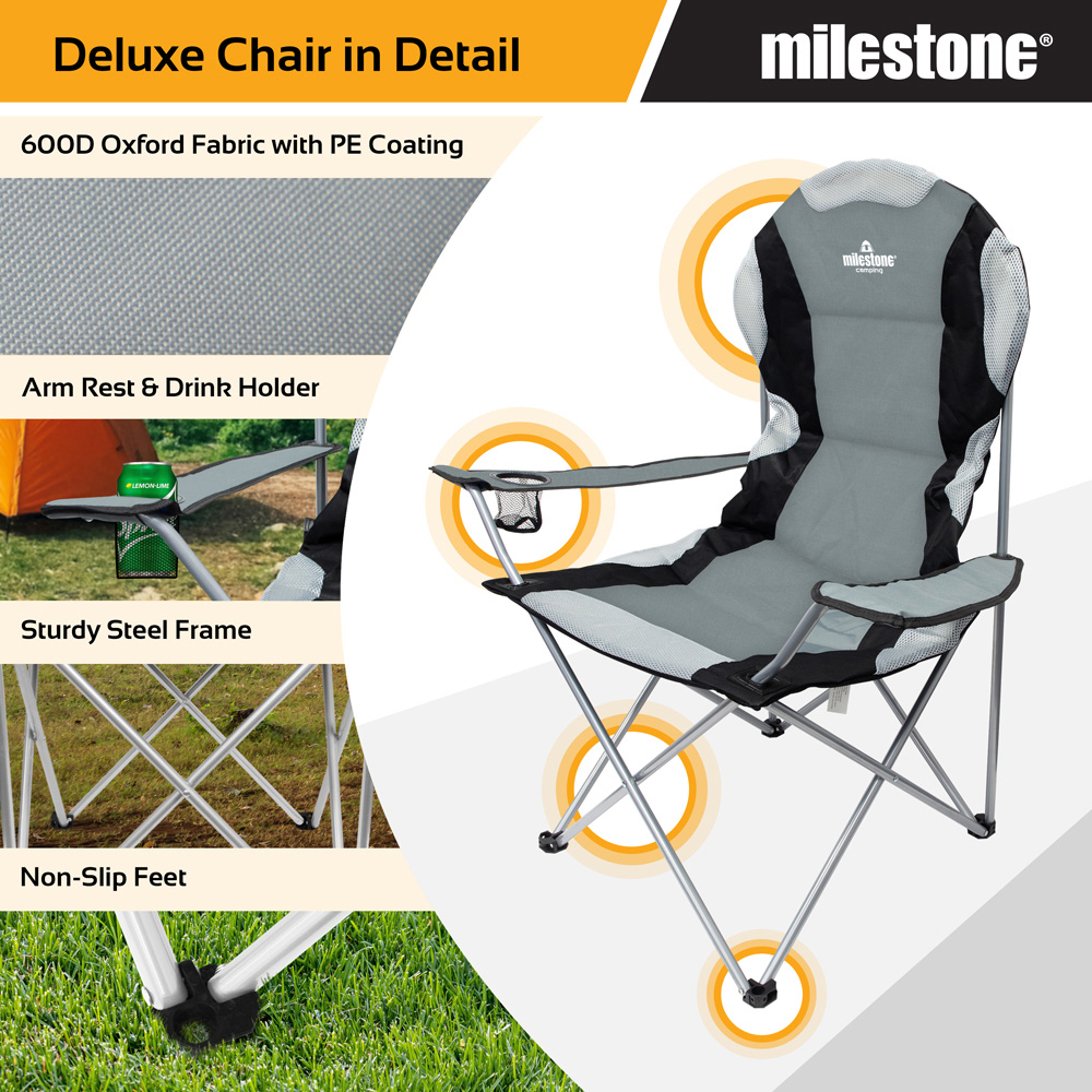 Milestone Camping Deluxe Folding Leisure Chair with Cup Holder Image 5