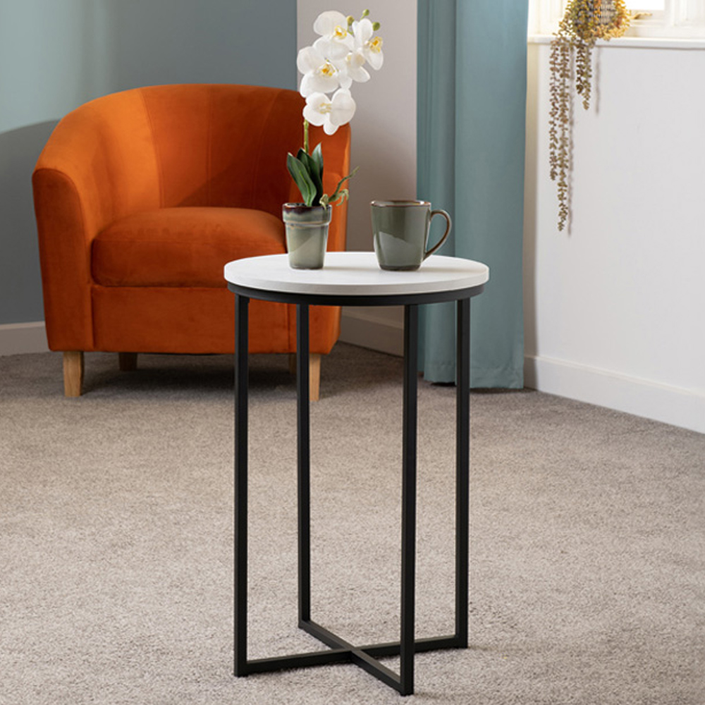 Seconique Dallas Marble and Black Side Table Image 1