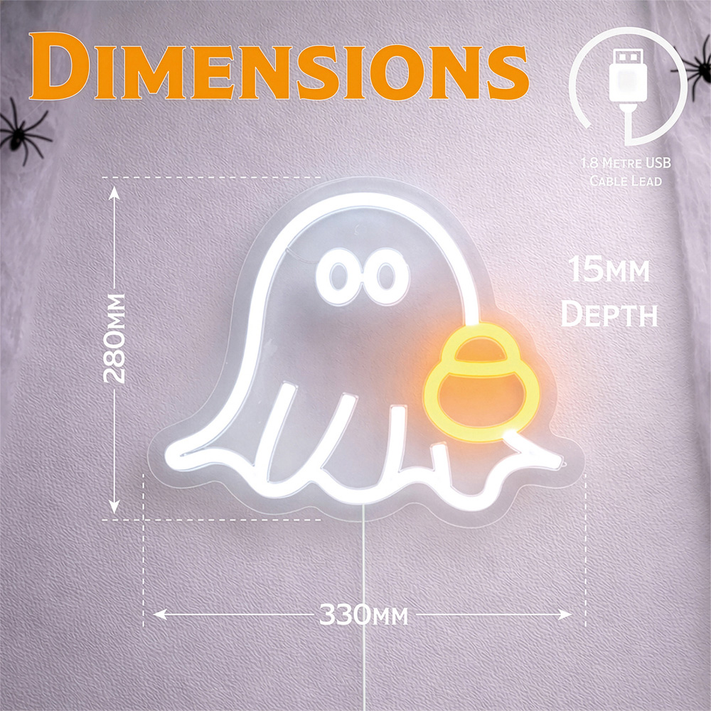 FXLab Ghost Silhouette Neon Light Indoor Halloween Decoration 33 x 28cm Image 8