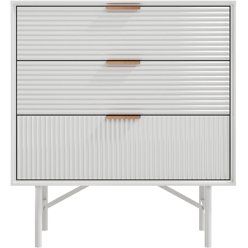 H&O Direct 3 Drawer White Striped Storage Cabinet with Gold Handle Image 2
