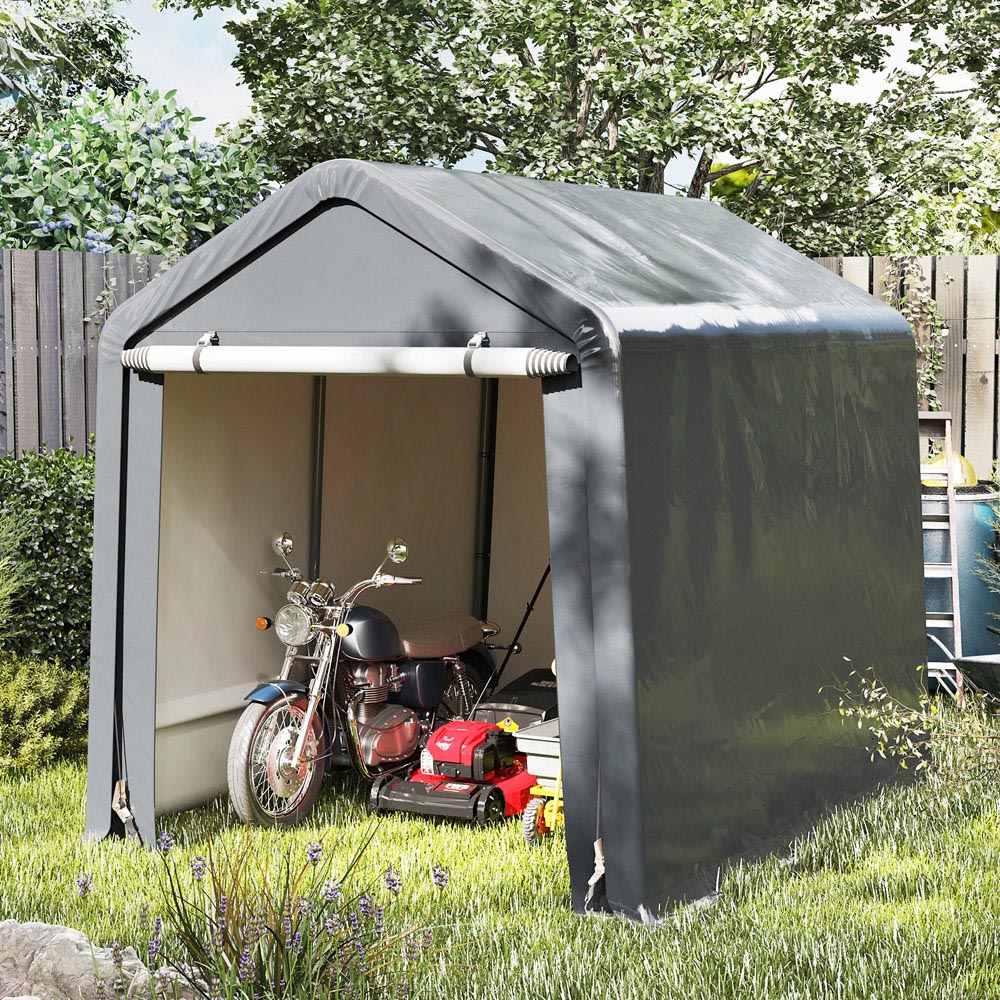 Costway Grey Outdoor Portable Storage Shelter with Roll up Door Image 2