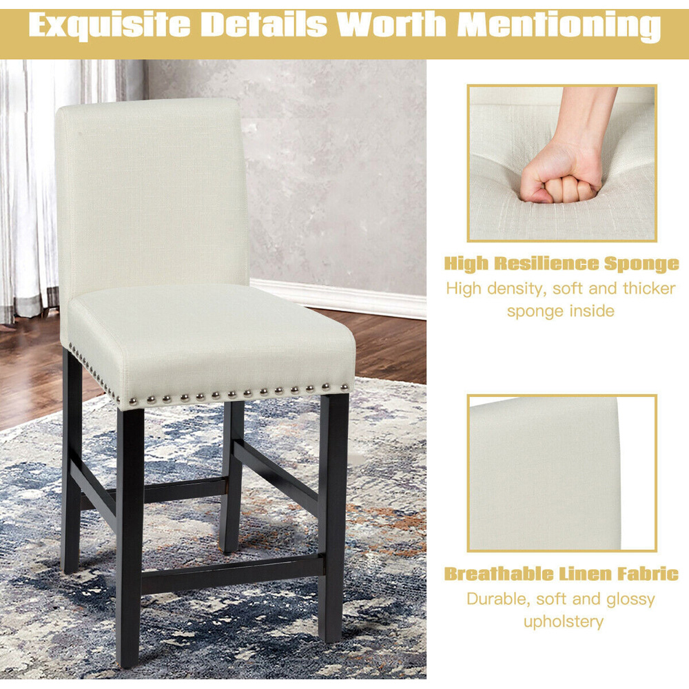 Costway Beige Bar Stool Set of 2 Image 4