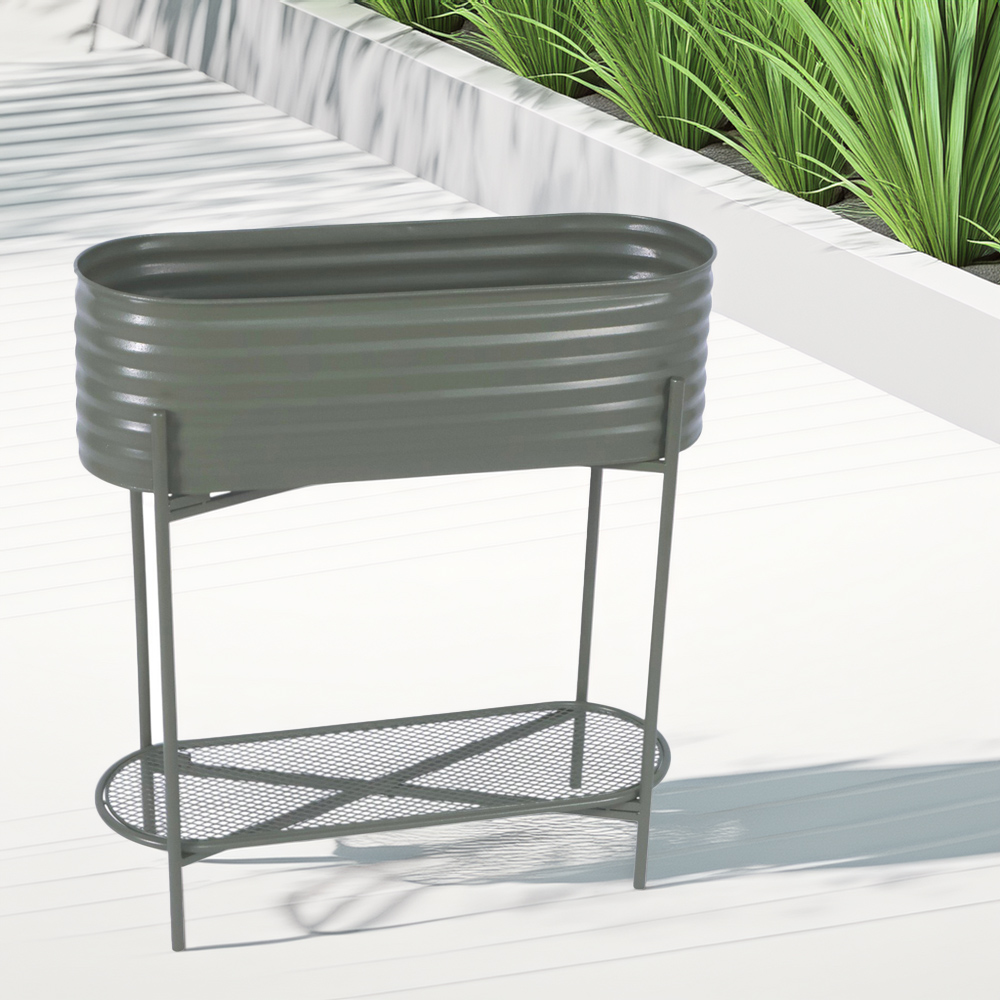 Ornate Oval Planter on Stand Grey Image 2