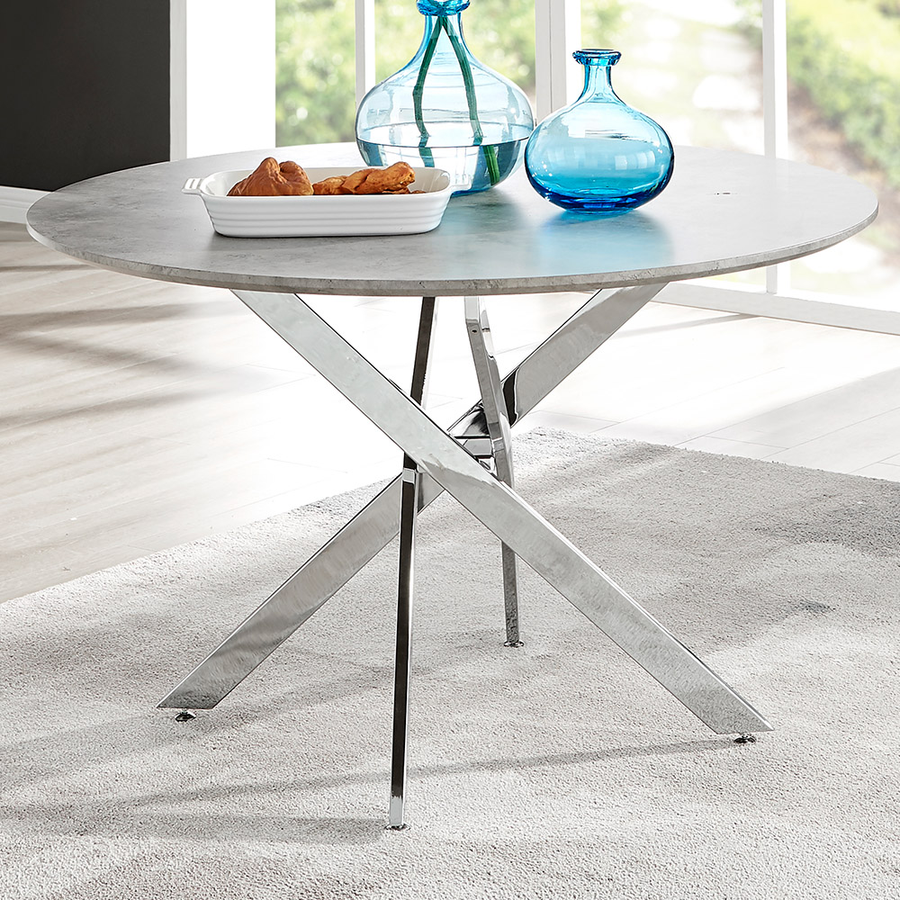 Furniturebox Arona 6 Seater Round Dining Table Concrete and Silver Image 1