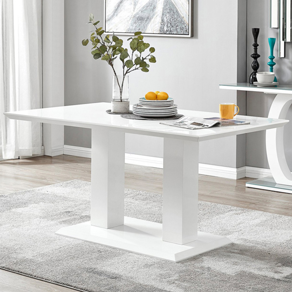 Furniturebox Molini Cesano 6 Seater Dining Set White Gloss Navy and Gold Image 2