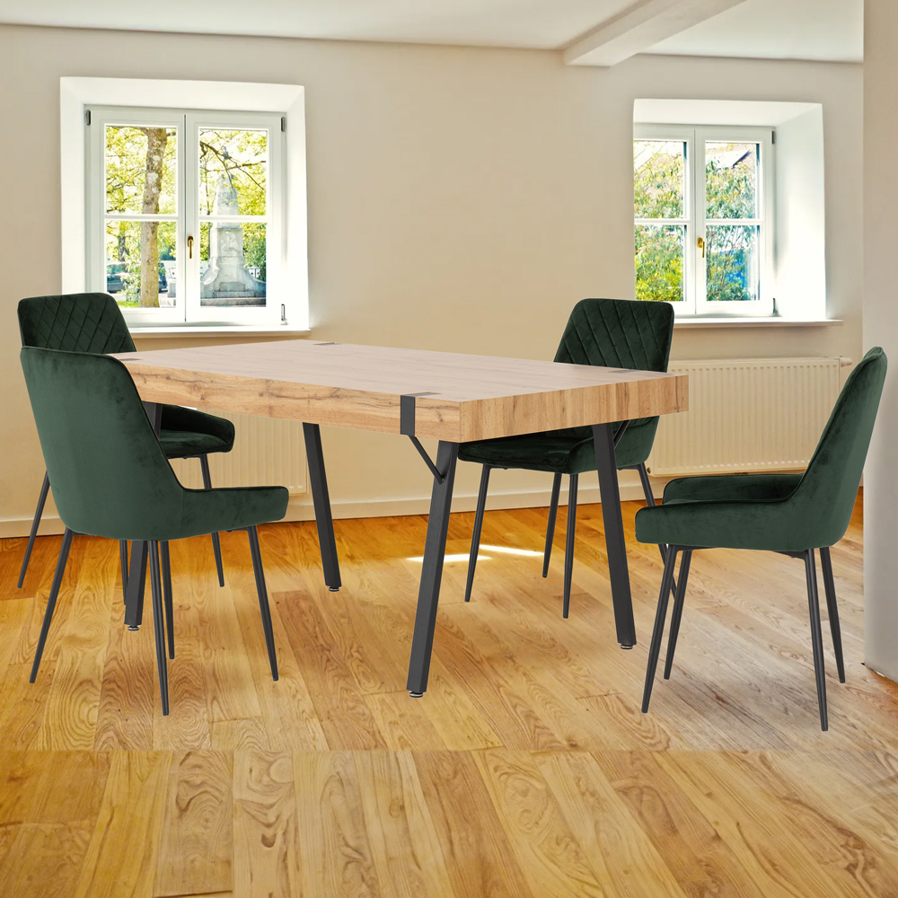 Seconique Treviso 4 Seater Dining Set Light Oak and Emerald Green Image 1