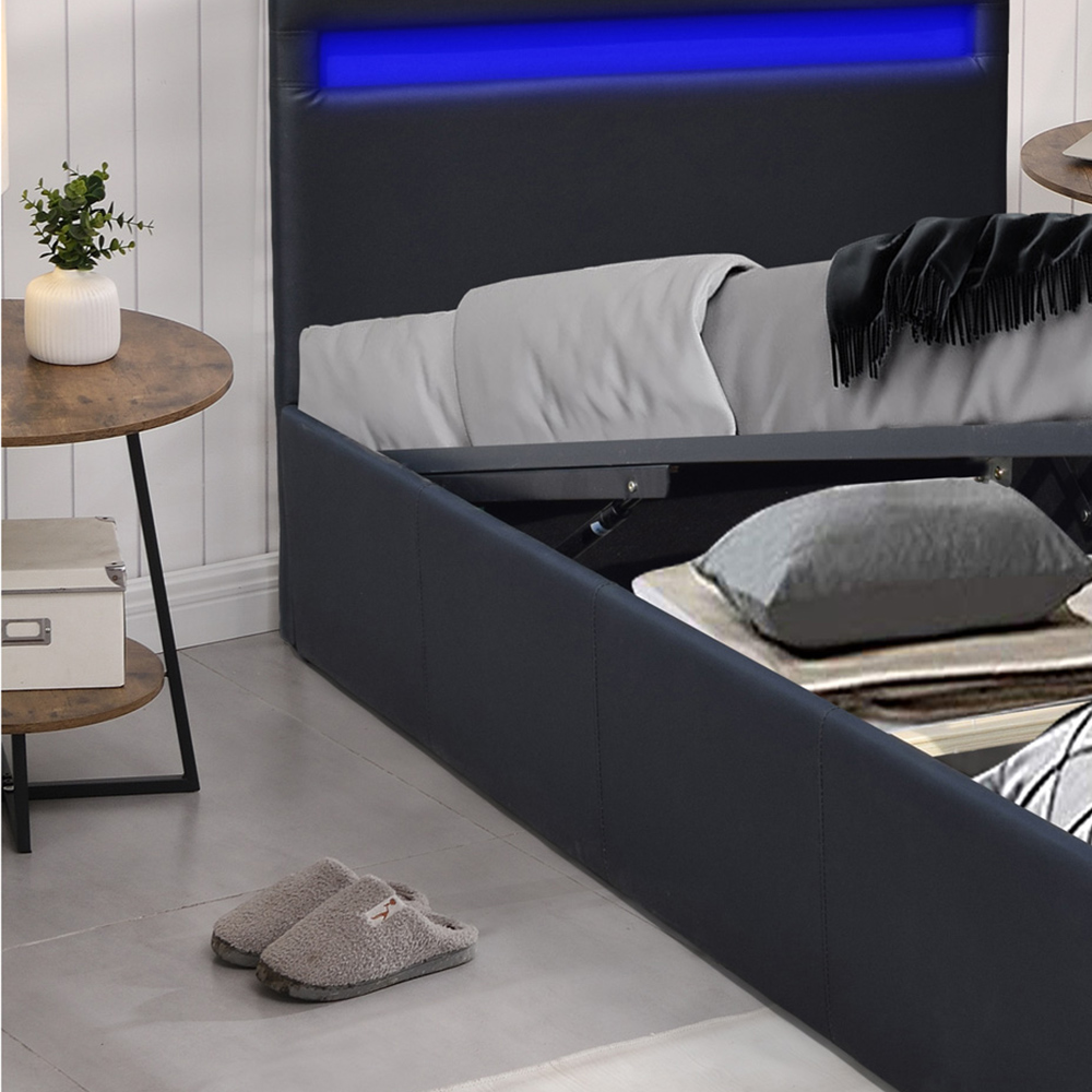 Comfy Living Small Black Faux Leather Ottoman Bed Frame with LED Image 5