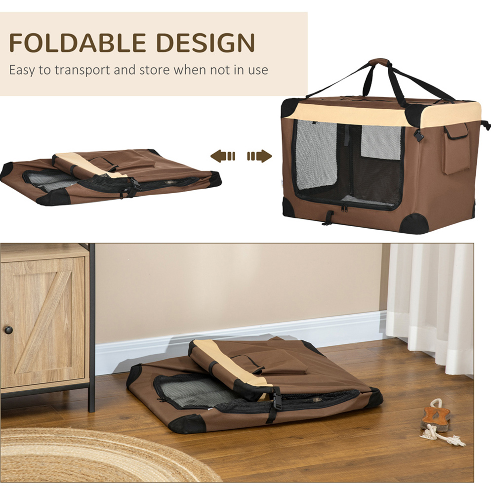 PawHut Brown Foldable Medium Dog Pet Carrier with Cushion Image 3