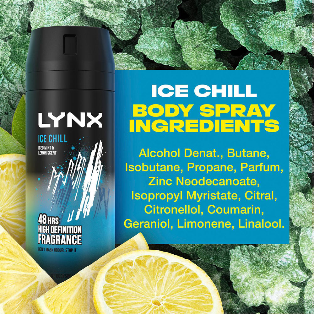 Lynx Ice Chill Iced Mint and Lemon 48H Protection Deodorant Body Spray 150ml 3 Pack Image 6