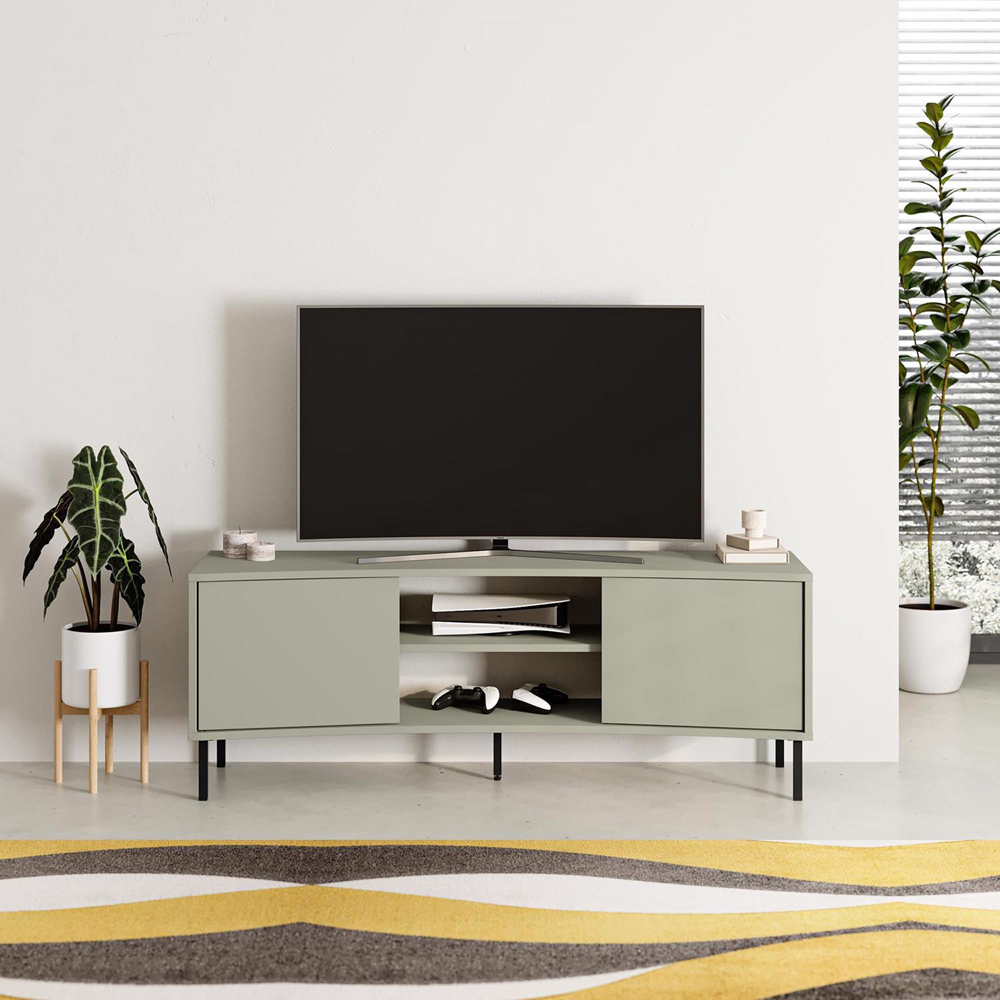 FWStyle Frem Modern 2 Door Ash Green Curved TV Stand Unit Image 3