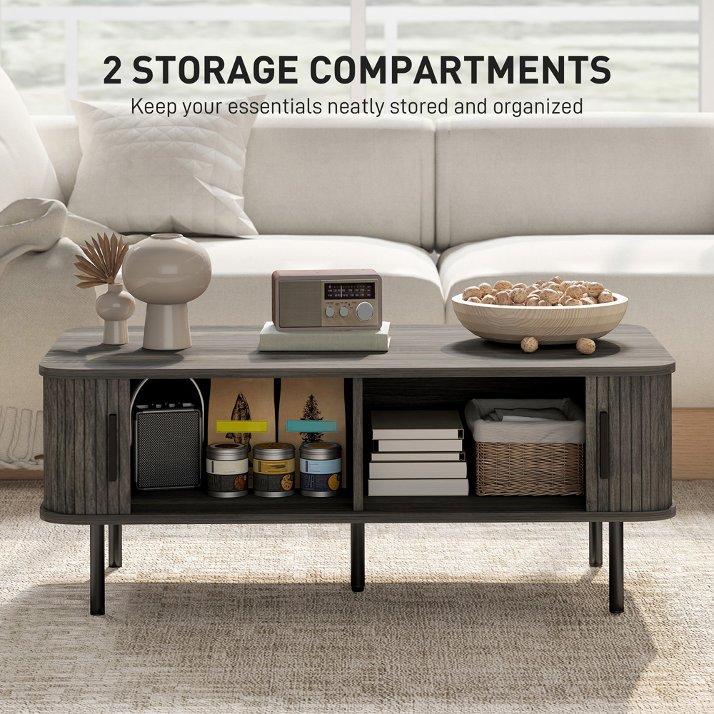 HOMCOM 2 Door Grey Coffee Table with Sliding Doors Image 6