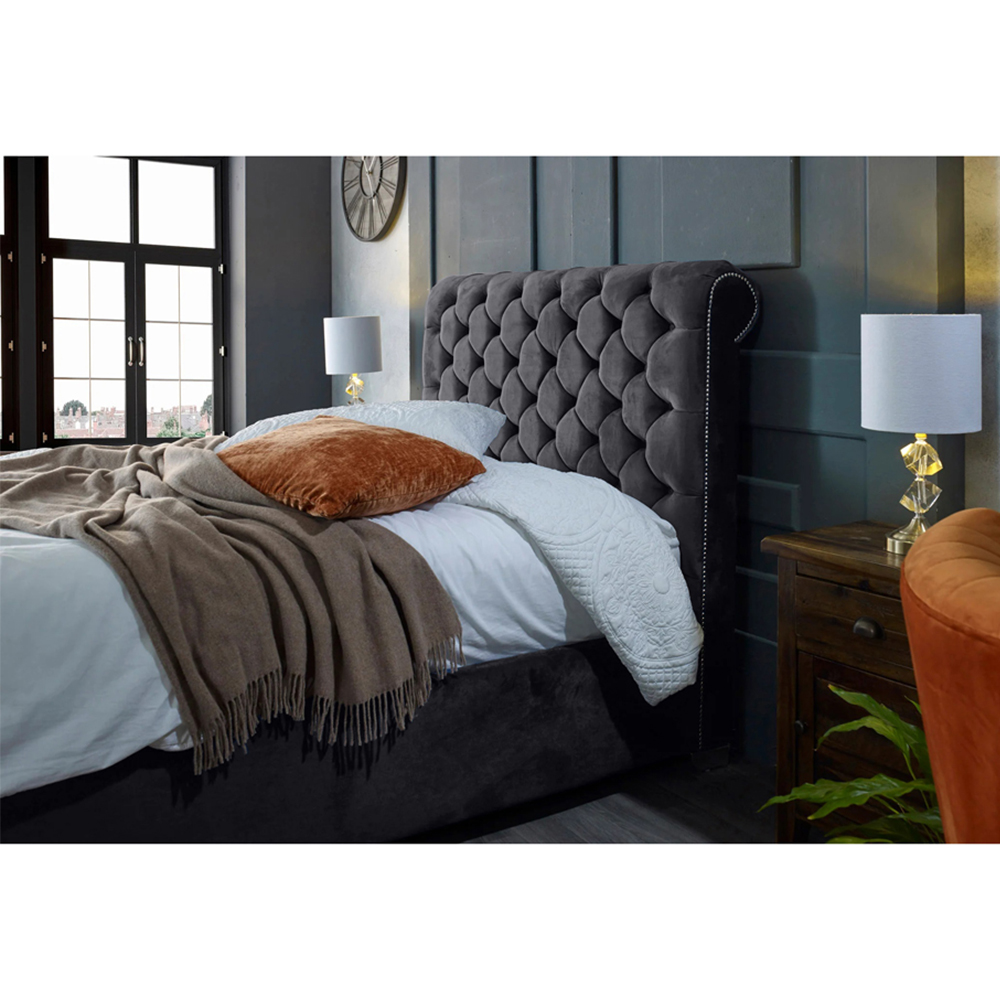Eleganza Home Veneta King Size Steel Plush Velvet Bed Frame with Chesterfield Headboard Image 2