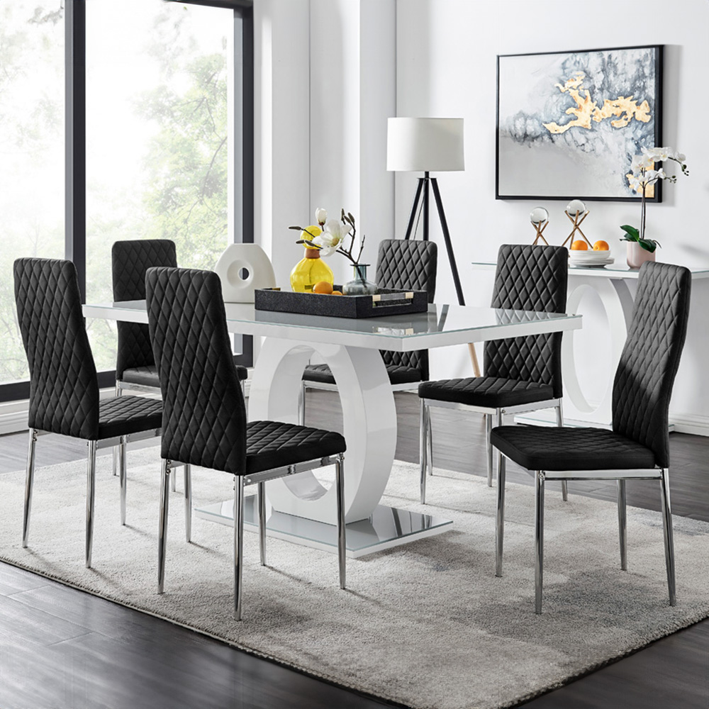 Furniturebox Lucia Valera 6 Seater Dining Set Grey Gloss Black and Gold Image 1