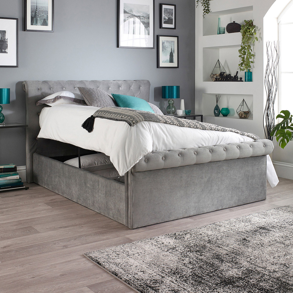 Aspire Chesterfield Small Double Grey Ottoman Bed Image 9