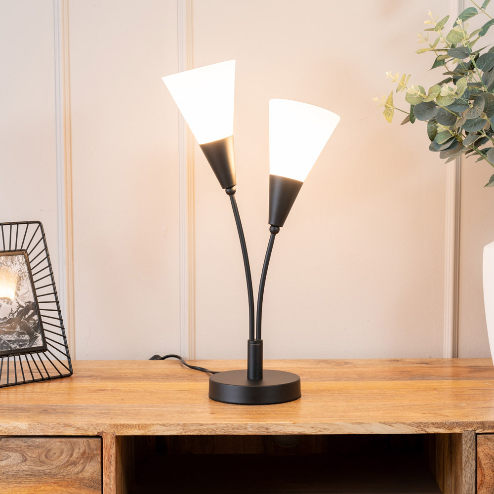 ValueLights Kristina 2 Way Frosted White Shade Black Uplighter LED Table Lamp Image 2