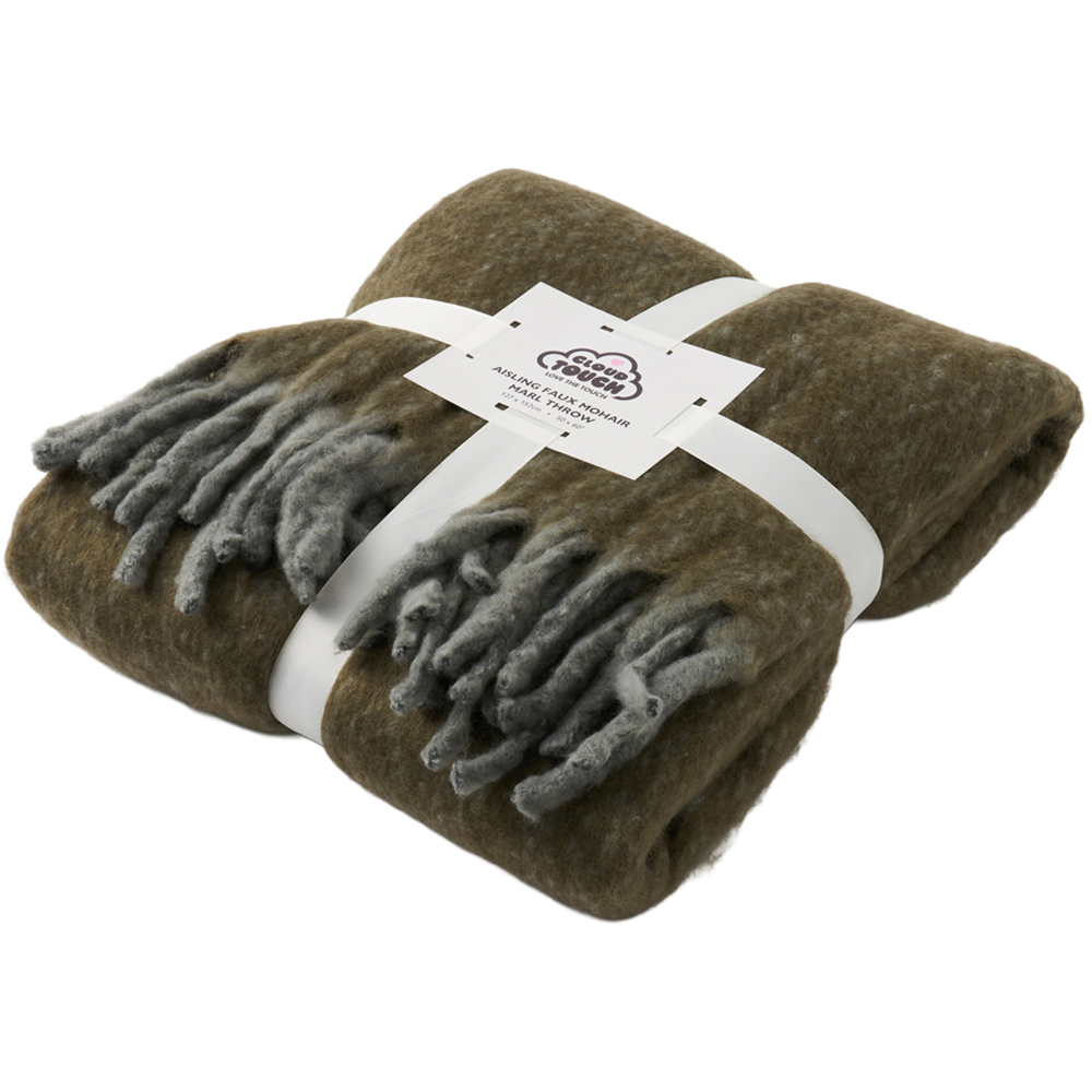 Allure Bath Fashions Moss Green Aisling Tasselled Faux Mohair Throw Blanket 127 x 170cm Image 1