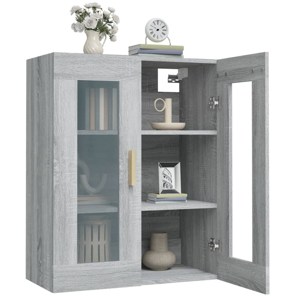 vidaXL 2 Glass Door Grey Sonoma Hanging Wall Cabinet Image 5