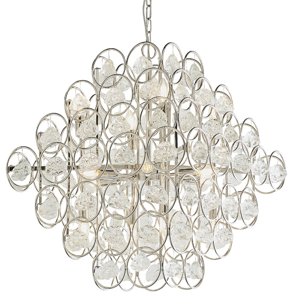 Merano Positano Clear Crystal and Nickel 14 Light Ceiling Pendant Image 3
