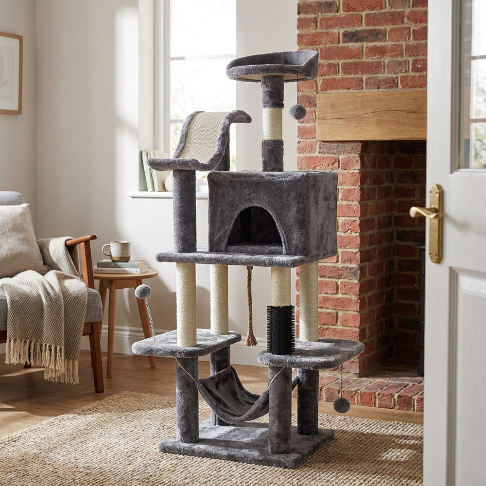 Clever Paws Deluxe Cat Activity Tree - Grey Image 4