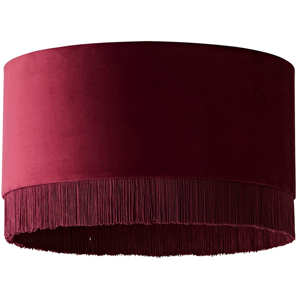 ValueLights Melody Berry Velvet Squat Ceiling Lamp Shade with Fringe Trim Image 1