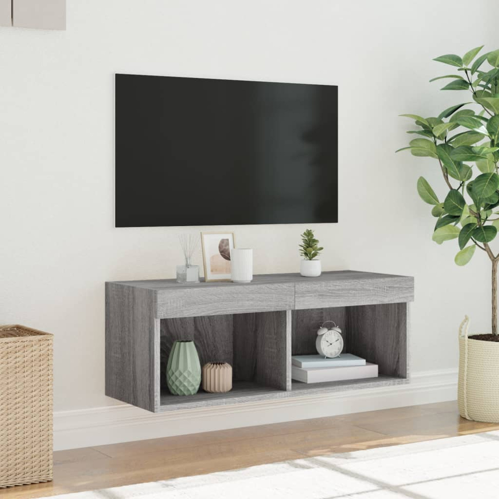 vidaXL 2 Shelf Grey Sonoma Wall Mounted TV Cabinet with RGB LED Lights Image 6