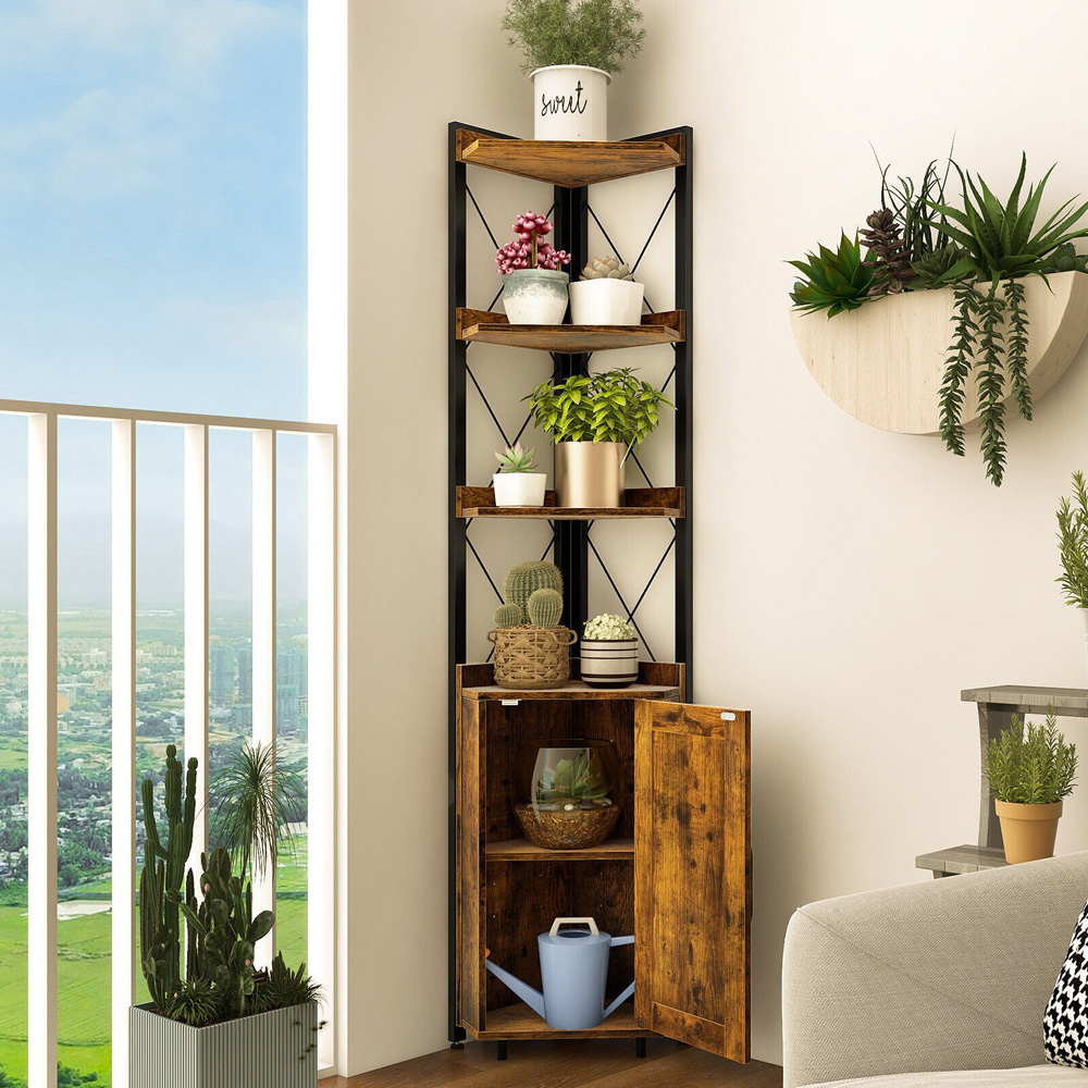 Costway 6 Tier Rustic Brown Bookcase Image 1
