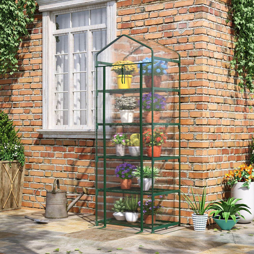 Outsunny Green 1.6 x 2.3ft 5-Tier Mini Greenhouse Image 2