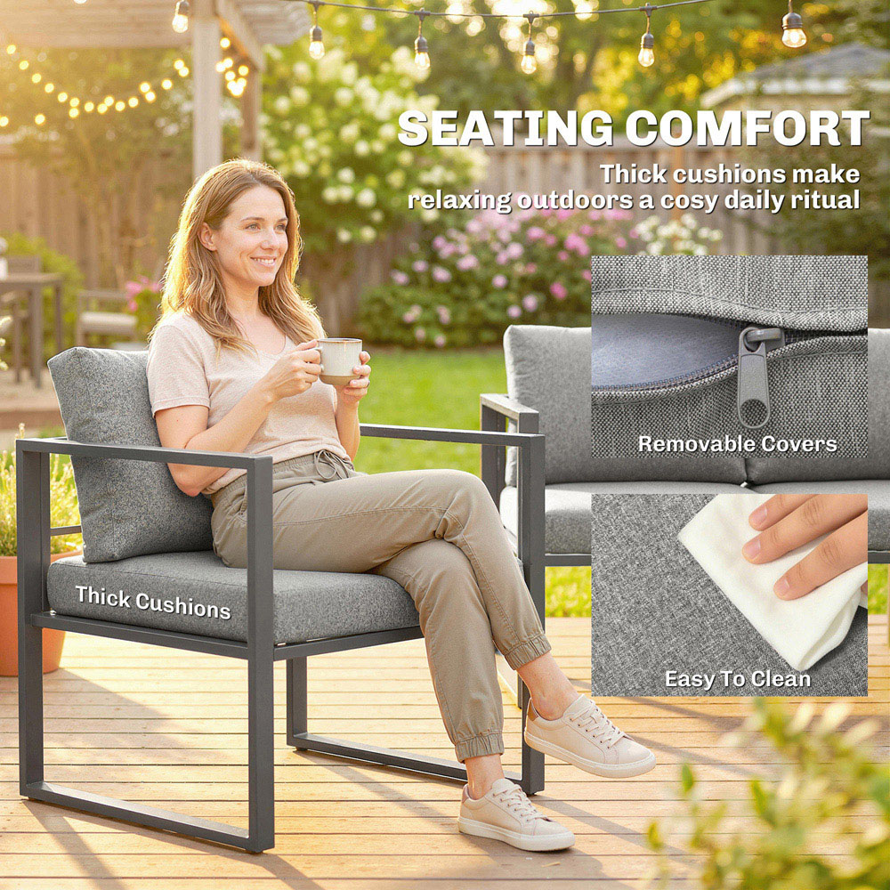Outsunny 5 Seater Dark Grey Aluminium Frame Garden Lounge Set Image 6