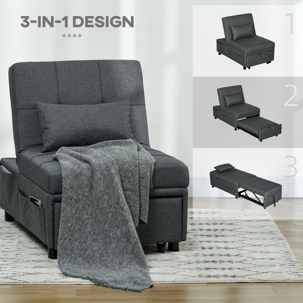 Portland Single Sleeper Grey Linen Touch Recliner Chair Bed Image 6