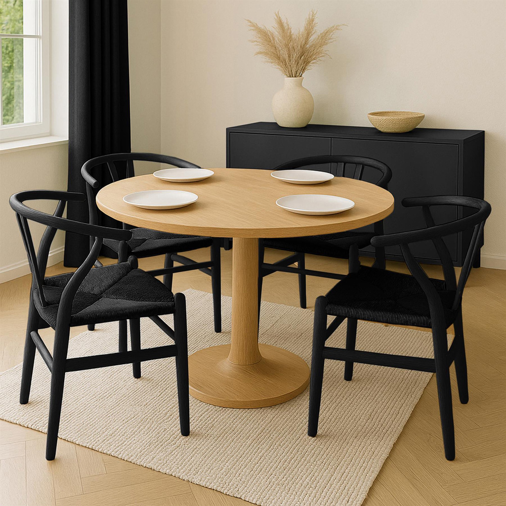 Nicholas Winter Set of 4 Black Woven Rope Beech Wooden Wishbone Dining Chair Image 3