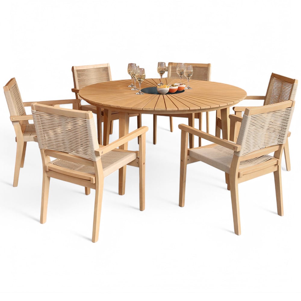 Royalcraft Roma 4 Seater Sunray Acacia Stackable Round Dining Set with Black Granite Insert Image 2