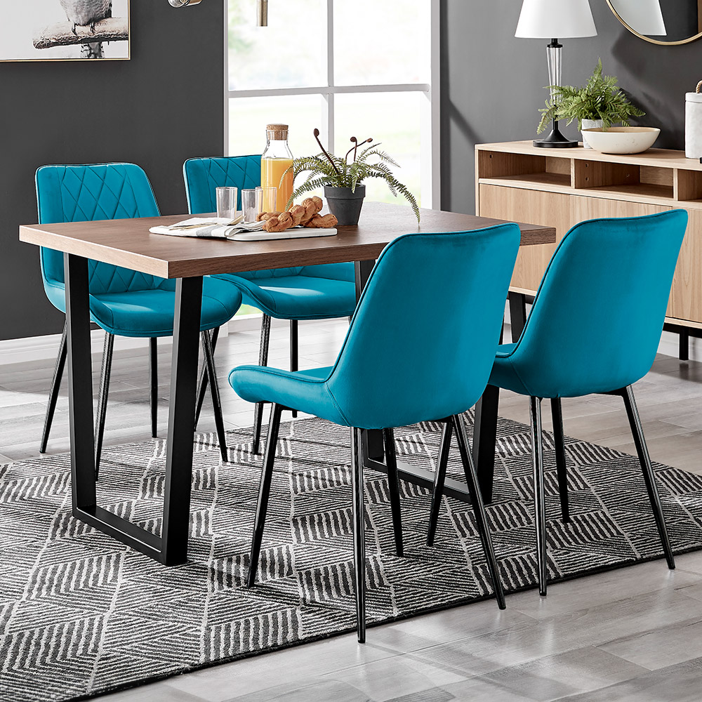 Furniturebox Solo Cesano 4 Seater Dining Set Brown Blue and Black Image 1